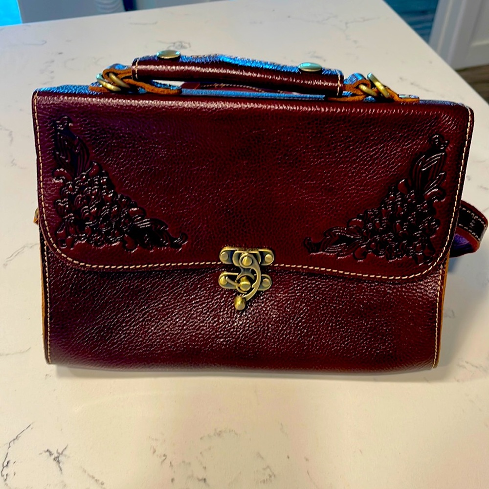 Jack & Chris mahogany embossed floral leather bag